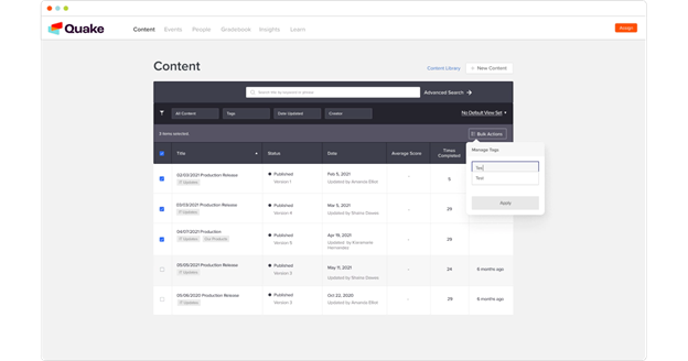 Screenshot of Content tab